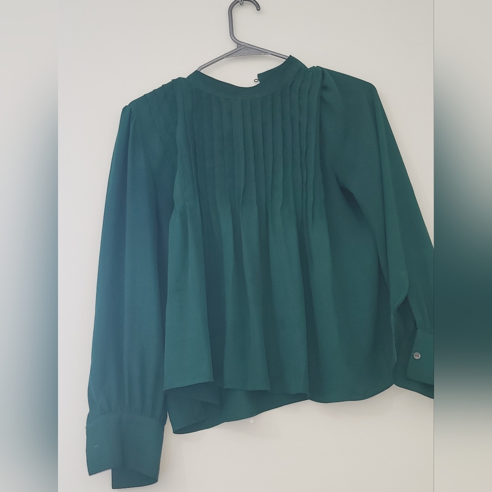 Ann Taylor Dark Green Pleated Blouse